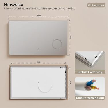 Дзеркало для ванної кімнати S'AFIELINA з підсвічуванням 60x120 см, 3x збільшення, сенсорне керування, IP44, 6500K