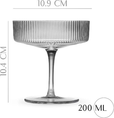 GLASSIQUE CADEAU Набір келихів для коктейлів та шампанського, 4 шт., 200 мл, арт-деко, димчасто-сірий кришталь