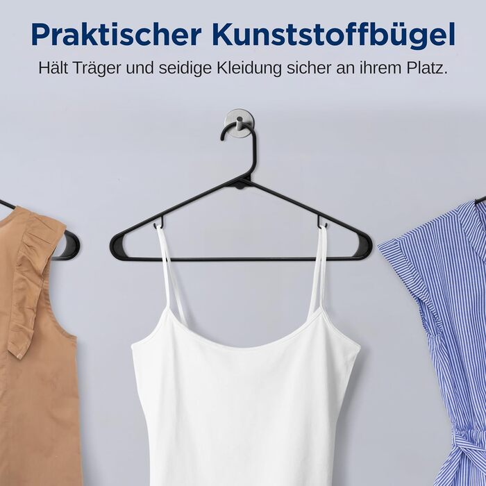 Плечики для одягу SereneLife, 30 шт. Плечики для одягу з пластику, антиковзаючі, економія місця, 0.6 см товщиною, 42 см шириною, ультратонкі та міцні з вирізами на плечах, чорні