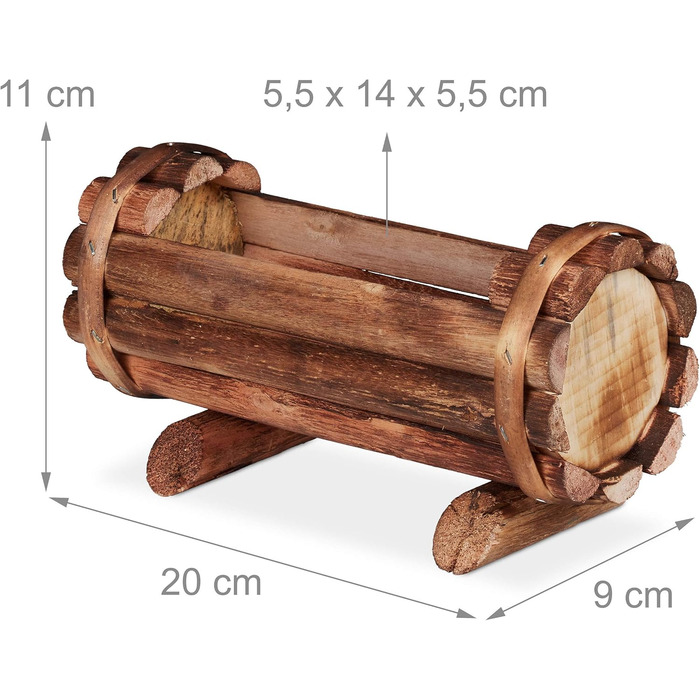 Relaxdays Квітчаки з дерева, 2 шт., декор для саду, половина квіткового горщика, вінтажний дизайн, 11x20x9 см, натуральне дерево