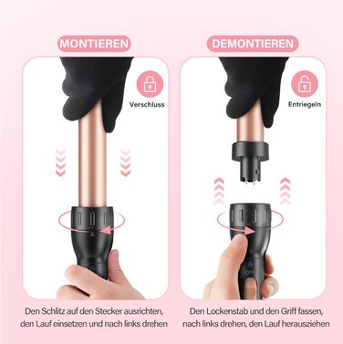 BESTOPE MIX Локкенстаб 5-в-1: Набір для завивки волосся з керамічним покриттям, різні насадки (9-32 мм), швидкий нагрів, регулювання температури для довгого та короткого волосся (золотий)