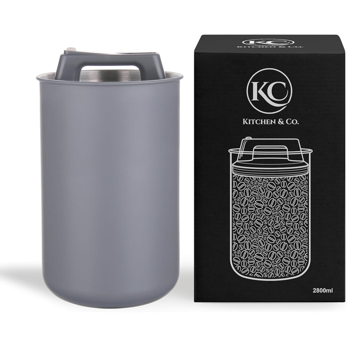 Контейнер для кави KC Kitchen & Co. – герметичний, 1 кг, нержавіюча сталь, вакуумний клапан, для кави, чаю, цукру, мюслі, білий матовий (2800 мл)