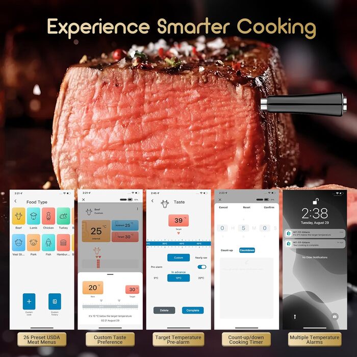 Бездротовий термометр для м'яса Inkbird INT-11P з Bluetooth, IP67, для гриля, BBQ, духовки, коптильні