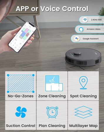 Робот-пилосос LEFANT M1B з функцією миття, лазерною навігацією ToF, уникненням перешкод, керуванням через додаток та Alexa, антизаплутуванням для шерсті тварин та килимів, білий