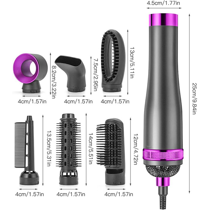 Обертова щітка з гарячим повітрям NAVESO 6 в 1 фен, кругла щітка, плойка, щітка для випрямлення, стайлер для волосся