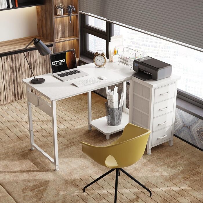 Комп'ютерний стіл кутовий Coleshome 100x70 см з 4 шухлядами, білий. Для офісу, кабінету, спальні