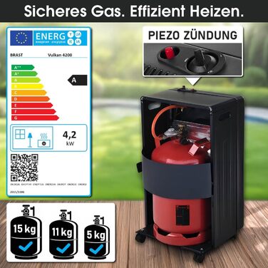 Газовий нагрівач BRAST Vulkan 4200W з керамічним нагрівачем | 3 режими нагріву | з захисним кожухом, редуктором, шлангом та індикатором рівня газу | складний та мобільний | для балонів до 15кг | газовий нагрівач, обігрівач, нагрівальний прилад