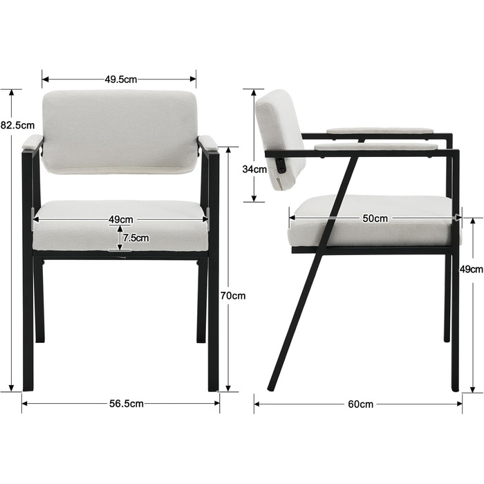 Стільці обідні Wahson, комплект з 2 шт. , льон, металевий каркас, м'які, з підлокітниками, бежевий
