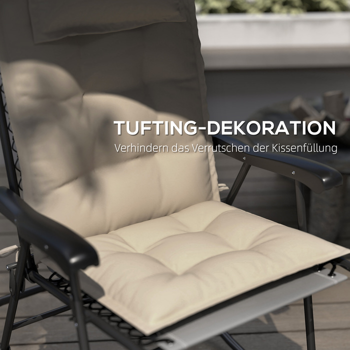 Набір з 2 подушок для шезлонга, водовідштовхувальні, розміром 50x116x5 см, бежевого кольору. Ідеально підходить для садових шезлонгів.