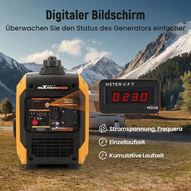 Інверторний генератор maXpeedingrods 2000W, бензиновий, 4-тактний з USB та 230V, цифровий дисплей, компактний, для кемпінгу та подорожей