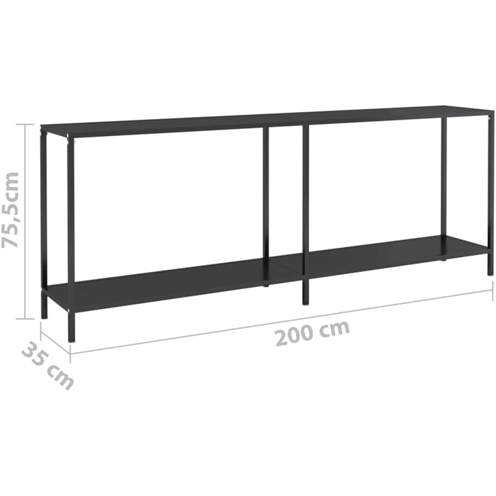 Консольний стіл Бічний столик чорний 200x35x75.5см Сталь із загартованого скла