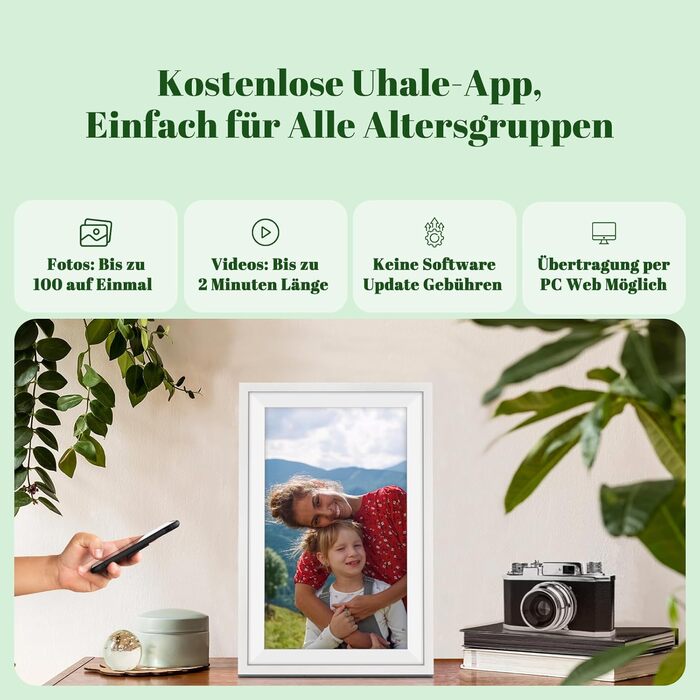 Цифровий фоторамка Eptusmey з Wi-Fi, 10.1 дюймів, корпус з дуба, 32GB, HD IPS сенсорний екран 1280x800, відтворення фото/відео через Uhale APP, подарунок для чоловіків та жінок, колір: білий дуб