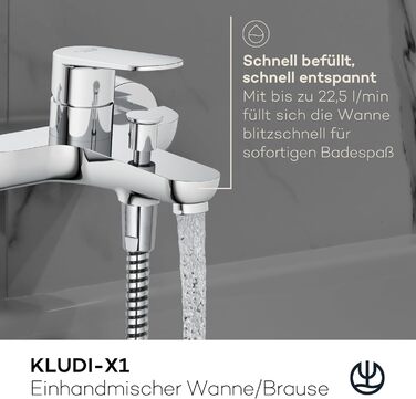 Змішувач для ванни KLUDI-X1 з двома споживачами, накладний на стіну, з S-перехідниками, одноручний для ванни та душу, хром
