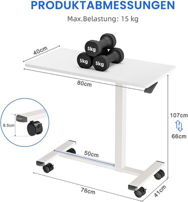 Регульований по висоті бічний столик Dripex з коліщатками, стіл для годування, комп'ютерний стіл, диванний столик, білий