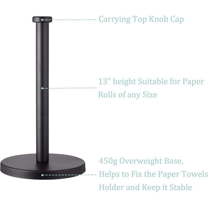 Тримач для паперових рушників на стільницю з мармуровою основою, стійкий диспенсер для кухні та ванної кімнати, чорний