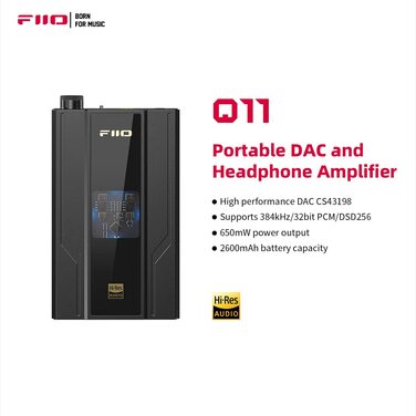 ЦАП FiiO JadeAudio Q11 DSD256 PCM 32 біт/384 кГц для смартфонів/ПК, 3,5 мм/4,4 мм, чорний