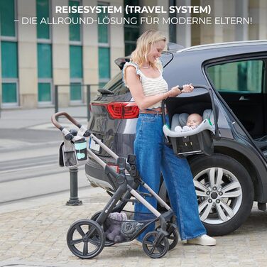 Дитяча коляска Kinderkraft MOOV 2 3 в 1 з автокріслом I-SIZE, чорна, сіра