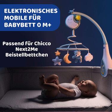 Дитяче ліжечко Chicco Next2Dreams з підсвічуванням і музикою - 3 в 1 дитячому ліжечку сумісна з дитячим ліжечком Next2Me, зі звуковими ефектами, нічним проектором і класичною музикою - більше 0 місяців, (синій)