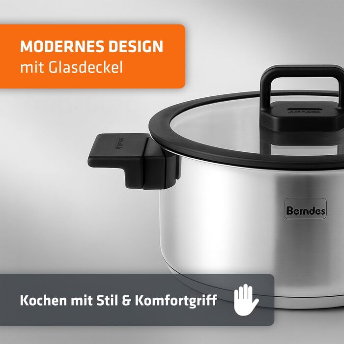 Набір каструль Berndes 6-ти частинний з нержавіючої сталі, індукційне дно, економія місця