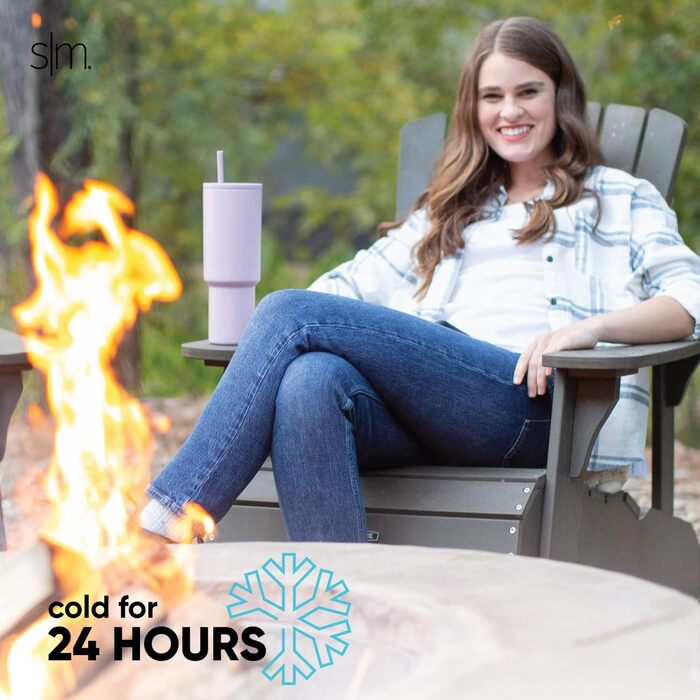 Термокружка Simple Modern з трубочкою та ручкою | 1180 мл, нержавіюча сталь, ізольована | Ідеальний подарунок для жінок та чоловіків | Almond Birch