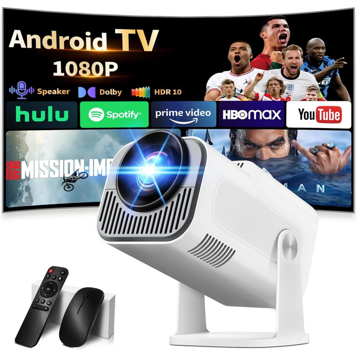 Портативний проєктор Mini Beamer 4K Full HD 1080P з Wi-Fi 6 та Bluetooth 5.2. Підтримка HDMI, TV Stick, Memory Stick, Laptop. Автоматична корекція трапецеїдальних спотворень, 270° обертання, білий. Модель 2026