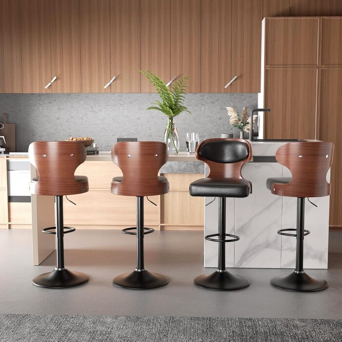 Барний стілець Hawthyhome 3шт. | Зручний, з підніжкою, спинкою та підлокітниками, для кухні, бару, лобі | Чорний, горіх