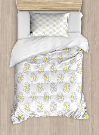 Чорно-жовтий набір підковдр Двоспальне ліжко, Bolt Sunburst, м'яка форма Високоякісна підковдра з 2 предметів з 1 наволочкою, 170 x 220 см - 75 x 50 см, Чорний Жовтий