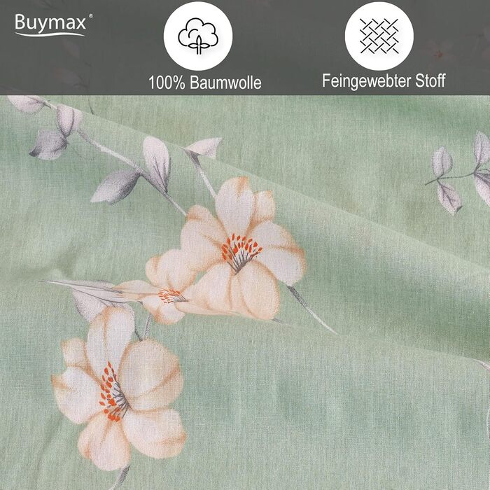 Комплект постільної білизни Buymax® 200x220 100% бавовна 3-частини: простирадло, ковдра та 2 наволочки 80x80 см. Екологічний сертифікат ÖKO-TEX, Renforcé, застібка-блискавка.