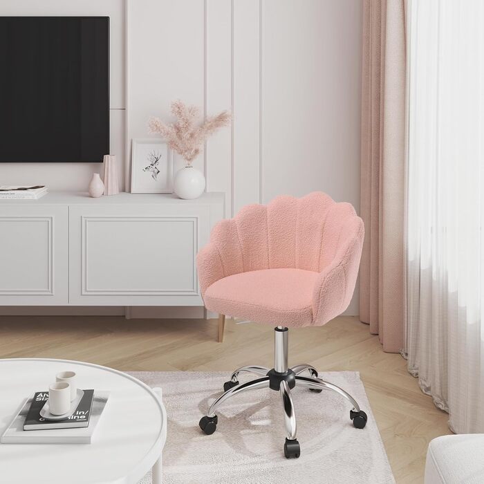 Крісло WOLTU для офісу та дому з м'якою спинкою у вигляді пелюстки, обертове, з регулюванням висоти, рожеве, з тканини кашемір