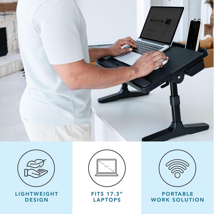 Підставка для ноутбука LAPGEAR з шкіри з регульованими ніжками, підставкою для зап'ястя, слотом для медіа та інтегрованим місцем для зберігання, для ноутбуків до 43,2 см (17 дюймів), Стиль № 78505 (Extra Large, Чорний)