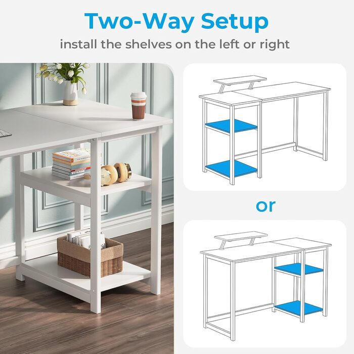 Компактний білий стіл GreenForest 100x50 см з місцем для зберігання та підставкою для монітора – ідеальний для дому та офісу