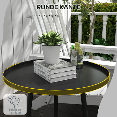 Outsunny Side Table Garden, Атмосферостійкий садовий стіл з піднятим краєм, Сталевий балконний стіл, Круглий журнальний столик 20 кг з навантаженням, Ø40x50H см, Диванний столик для відкритого критого балкона Тераса чорний