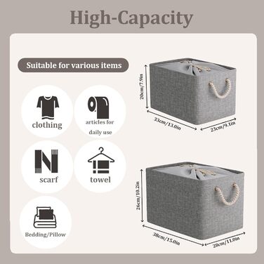 OUTBROS Коробки для зберігання (3 шт.) сірі, 33 x 23 x 20 см, тканинні, з шнурком та ручкою, складні