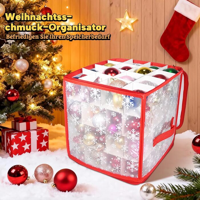 Коробка для зберігання новорічних кулі (64 відділення, 4 яруси, з регульованими перегородками, червона)
