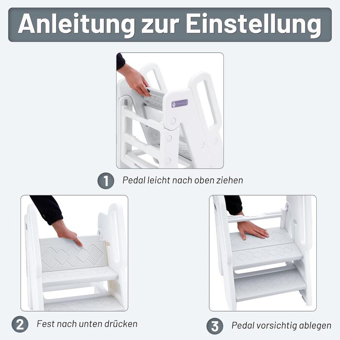 Дитячий тривалий стільчик Funecho: регульована висота, безпечні сходинки, антиковзаюча поверхня, пластик, сірий