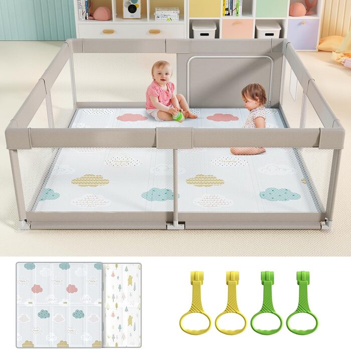 Дитячий ігровий центр Laufstall Baby 120x120 см - безпечний простір для малюків та дітей, ігровий загін, дитячий біговий центр, 120x120 см (Сірий, 150x150 см)