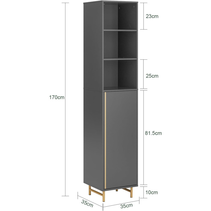 Купити BZR130-HG Висока шафа для ванної кімнати вузька, сіра, BHT 35x170x35см