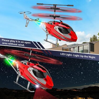 Радіокерований гелікоптер Hubschrauber 2.4G з LED підсвіткою для хлопчиків та дорослих (від 12 років), 3.5 канали, гіростабілізатор, фіксована висота, автоматичний зліт, червоний