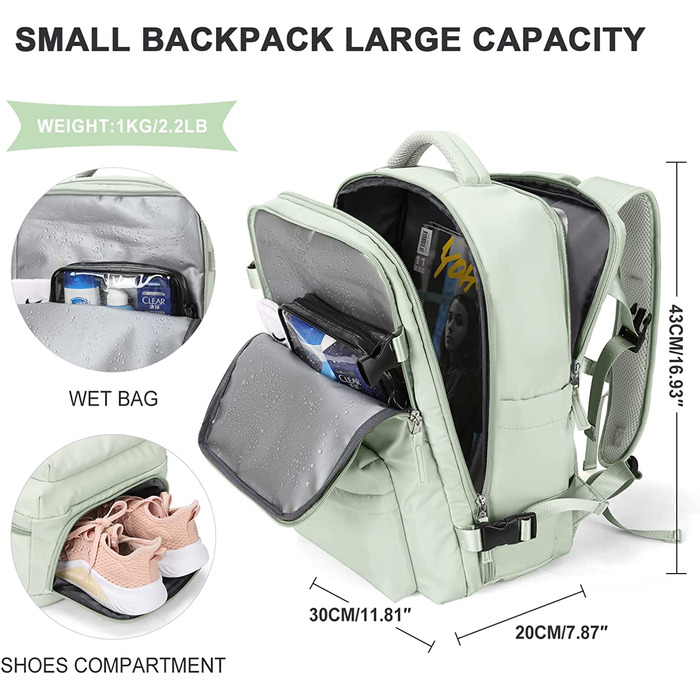 Дорожній рюкзак жіночий рюкзак для ручної поклажі для активного відпочинку повсякденний рюкзак шкільна сумка підходить для ноутбука 14 дюймів з USB-портом для зарядки відділення для взутт