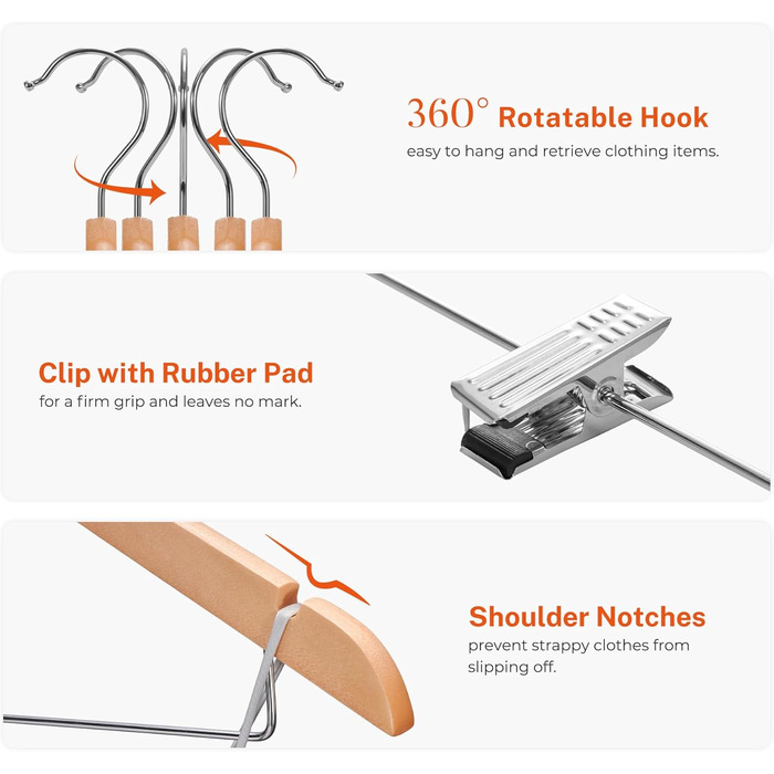 Дерев'яні вішалки для одягу HOUSE DAY з кліпсами (24 шт.): штани, костюми, сукні, жакети, плащі