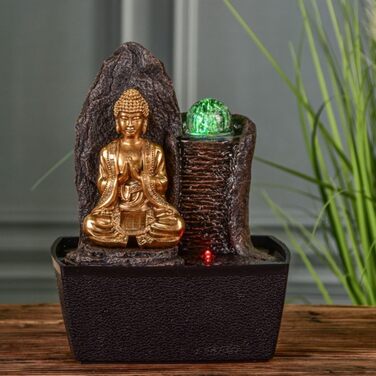 Джерело води Zen'Light від Zimmerbrunnen: Будда, LED-підсвітка, для медитації та релаксації. Декор у стилі фен-шуй, висота 26 см, горіх (Haka)