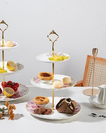 Стійка для тістечок Sweejar Home з кераміки, 3 яруси, для весілля, десертів, капкейків, чаювання, сервірування їжі (Рожева троянда)