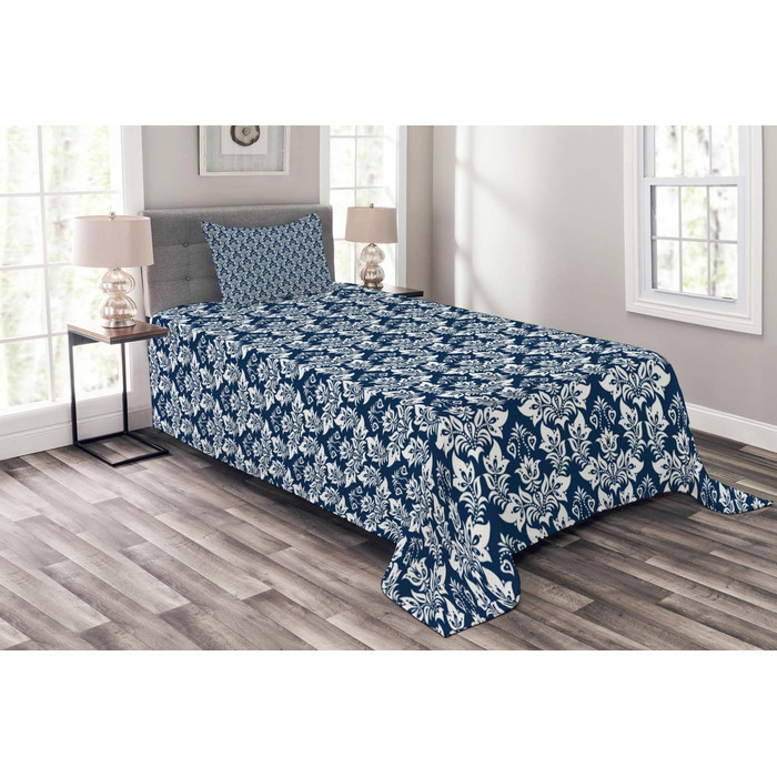 Комплект дамаських покривал, античний бароковий вигини, комплект з наволочками сучасного дизайну, для двоспальних ліжок 220 х 220 см, (170 см х 220 см, темно-бірюзовий, синій, білий)