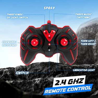 Радіокерований позашляховик Динозавр 1:16 RC Monster Truck з розпилювачем, музикою, LED-підсвіткою, 2.4GHz, 20км/год для дітей від 3 років