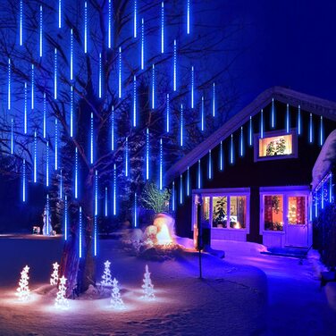 Міні Світлодіодна ланцюжок для бурульок, падаюча зірка для зовнішнього балкона, саду, різдвяного прикраси, 8 шт., трубка 30 см (синя-50 см, 10 трубок, 540 світлодіодів), 192