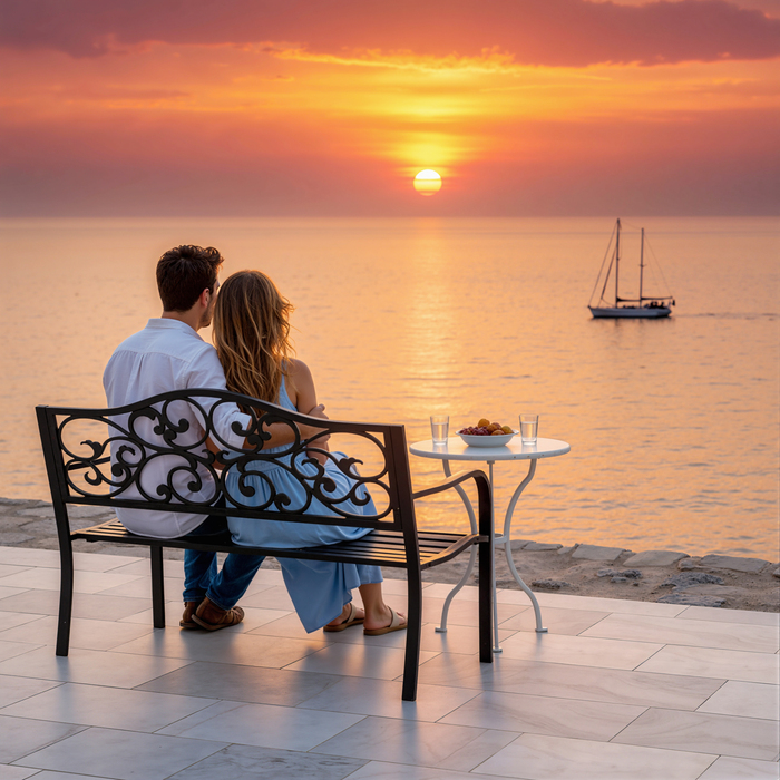 Двомісний садовий лаунж з висувним столиком. Міцна лавка для саду та тераси, витримує до 240 кг. Садові меблі з підлокітниками та спинкою для відпочинку на відкритому повітрі. Розміри: 150x58,5x90 см. Колір: Чорний.