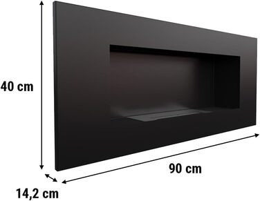 Камін на біоетанолі, настінний/кутовий вбудовуваний, 40x90см, чорний, з аксесуарами, схвалено TV