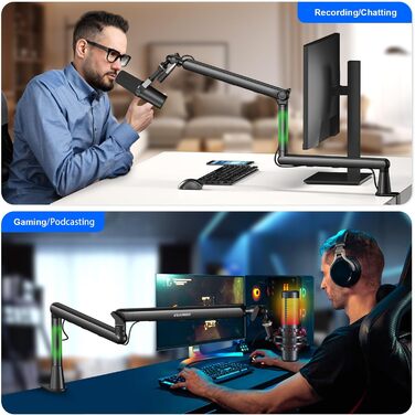 Мікрофонний стійкий тримач Aokeo AK-55 для столу, низькопрофільний, регульований, сумісний з Aokeo Yeti, Snowball iCE, HyperX QuadCast, SoloCast, Elgato Wave (Чорний)