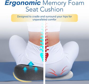Подушка для сидіння в авто Allaboutsla з Memory Foam для полегшення болю в попереку, велика для коротких водіїв на далеких поїздках - подушка для автомобіля, офісу (чорний & сірий)