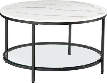 Журнальний столик VASAGLE, стіл для вітальні, журнальний столик, для вітальні, зі скляною стільницею, багато місця для зберігання, легка збірка, сучасний стиль, мармуровий білий чорнило чорний LCT071B13 80 x 46 см Мармуровий білий чорнило чорний